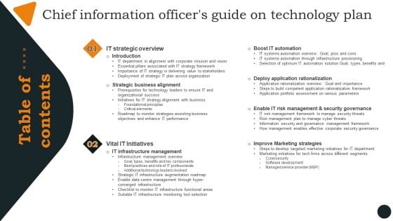 Table Of Contents Chief Information Officers Guide On Technology Plan Formats PDF