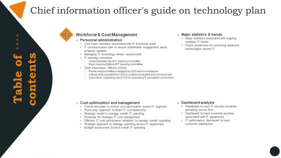 Table Of Contents Chief Information Officers Guide On Technology Plan Formats PDF