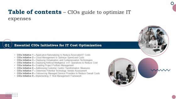 Table Of Contents Cios Guide To Optimize IT Expenses Ppt PowerPoint Presentation Gallery Infographic Template PDF