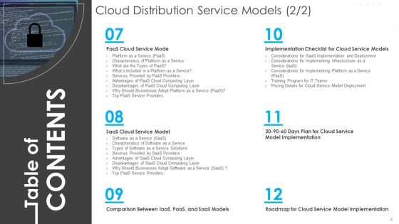 Table Of Contents Cloud Distribution Service Models Professional PDF Slide02