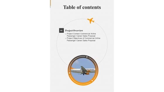 Table Of Contents Commercial Airline Passenger Career Sales Proposal One Pager Sample Example Document Table Of Contents Commercial Airline Passenger Career Sales Proposal One Pager Sample Example Document