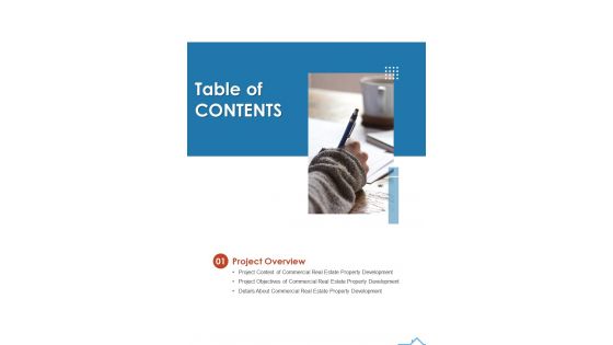 Table Of Contents Commercial Real Estate Property Development One Pager Sample Example Document Table Of Contents Commercial Real Estate Property Development One Pager Sample Example Document