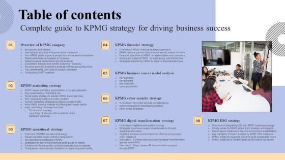 Table Of Contents Complete Guide To KPMG Strategy For Driving Business Success Guidelines PDF