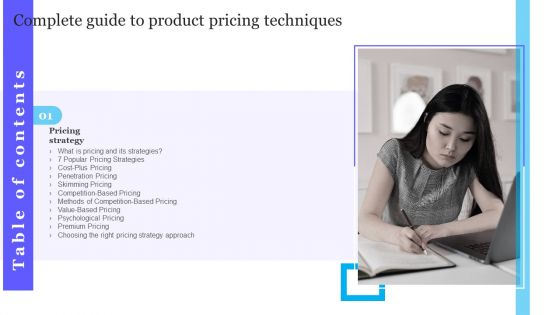 Table Of Contents Complete Guide To Product Pricing Techniques Cost Brochure PDF