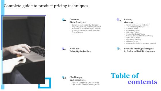 Table Of Contents Complete Guide To Product Pricing Techniques Infographics PDF