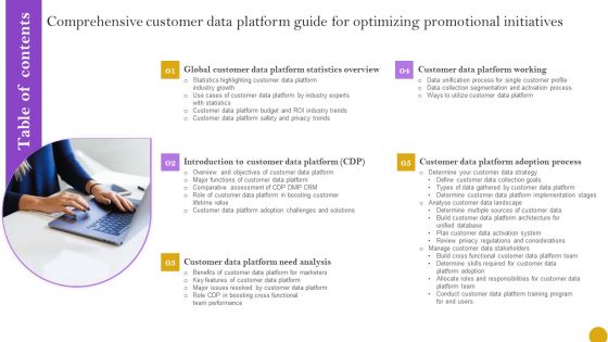 Table Of Contents Comprehensive Customer Data Platform Guide Optimizing Promotional Initiatives Portrait PDF