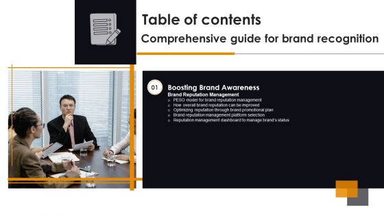 Table Of Contents Comprehensive Guide For Brand Recognition Slide Introduction PDF