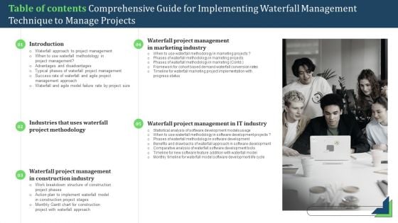 Table Of Contents Comprehensive Guide Implementing Waterfall Management Technique To Manage Projects Brochure PDF