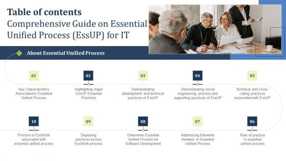 Table Of Contents Comprehensive Guide On Essential Unified Process Essup For IT Download PDF