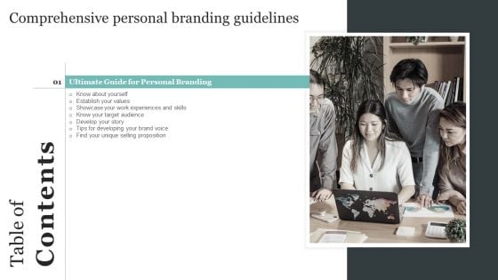 Table Of Contents Comprehensive Personal Branding Guidelines Tips Diagrams PDF