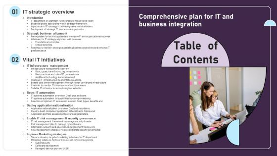 Table Of Contents Comprehensive Plan For IT And Business Integration Mockup PDF Table Of Contents Comprehensive Plan For IT And Business Integration Mockup PDF