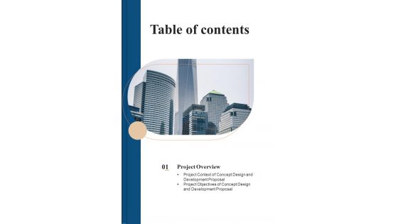 Table Of Contents Concept Design And Development Proposal One Pager Sample Example Document Table Of Contents Concept Design And Development Proposal One Pager Sample Example Document