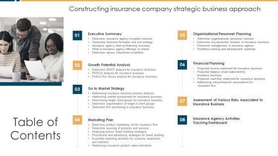 Table Of Contents Constructing Insurance Company Strategic Business Approach Ideas PDF