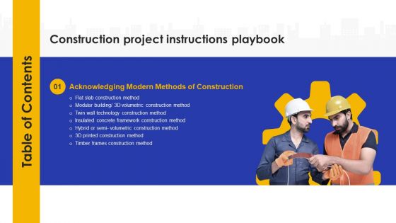 Table Of Contents Construction Project Instructions Playbook Method Designs PDF