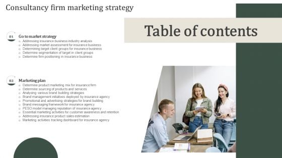 Table Of Contents Consultancy Firm Marketing Strategy Slides PDF