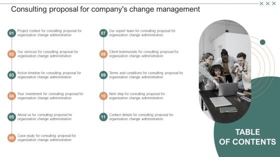 Table Of Contents Consulting Proposal For Companys Change Management Themes PDF
