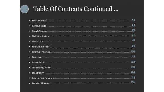 Table Of Contents Continued Ppt PowerPoint Presentation Inspiration Slides Table Of Contents Continued Ppt PowerPoint Presentation Inspiration Slides