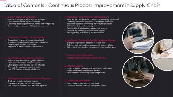 Table Of Contents Continuous Process Improvement In Supply Chain Guidelines PDF Table Of Contents Continuous Process Improvement In Supply Chain Guidelines PDF