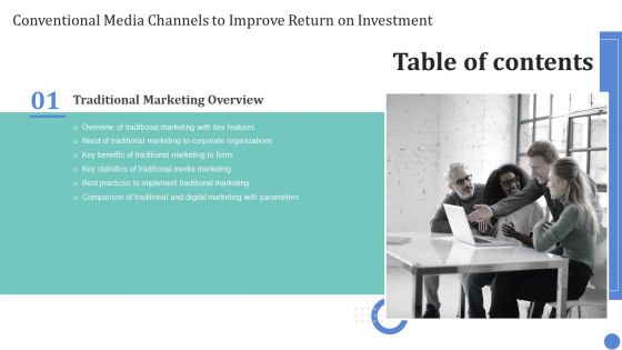 Table Of Contents Conventional Media Channels To Improve Return On Investment Key Rules PDF