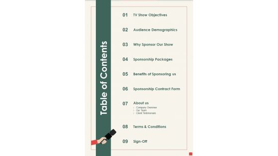 Table Of Contents Corporate Event Sponsorship Proposal One Pager Sample Example Document