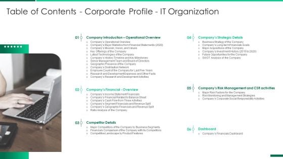 Table Of Contents Corporate Profile IT Organization Introduction PDF