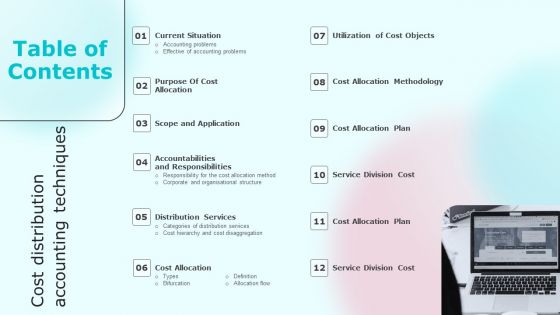 Table Of Contents Cost Distribution Accounting Techniques Brochure PDF