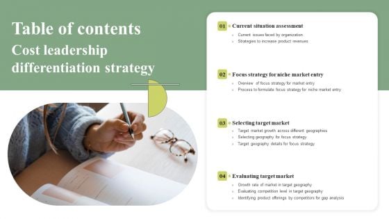 Table Of Contents Cost Leadership Differentiation Strategy Graphics PDF