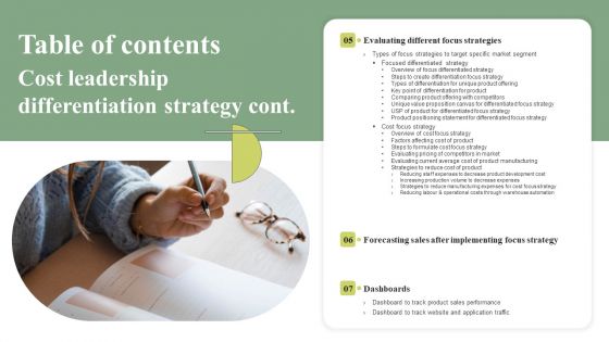 Table Of Contents Cost Leadership Differentiation Strategy Graphics PDF