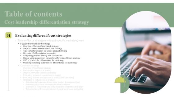 Table Of Contents Cost Leadership Differentiation Strategy Tips Designs PDF