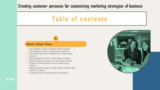 Table Of Contents Creating Customer Personas For Customizing Marketing Strategies Of Business Structure PDF