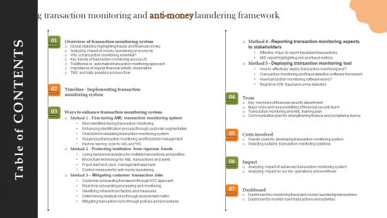 Table Of Contents Creating Transaction Monitoring And Anti Money Laundering Framework Background PDF