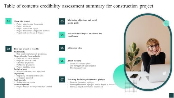 Table Of Contents Credibility Assessment Summary For Construction Project Background PDF