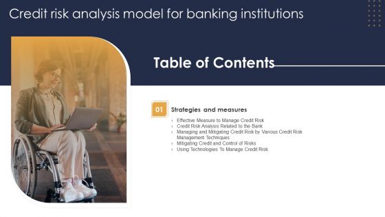 Table Of Contents Credit Risk Analysis Model For Banking Institutions Portrait PDF