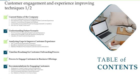 Table Of Contents Customer Engagement And Experience Improving Techniques Formats PDF