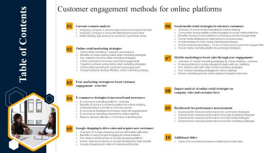 Table Of Contents Customer Engagement Methods For Online Platforms Mockup PDF