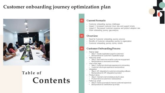 Table Of Contents Customer Onboarding Journey Optimization Plan Elements PDF