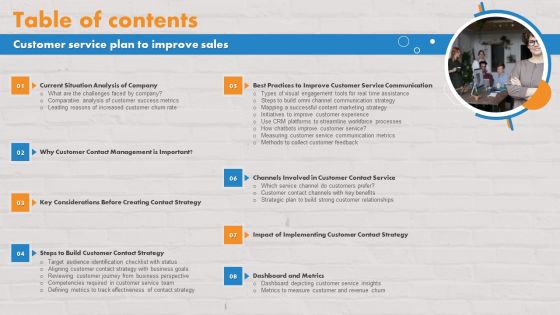 Table Of Contents Customer Service Plan To Improve Sales Microsoft PDF