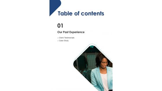 Table Of Contents Data Center Services Contractor Bid Proposal One Pager Sample Example Document Table Of Contents Data Center Services Contractor Bid Proposal One Pager Sample Example Document