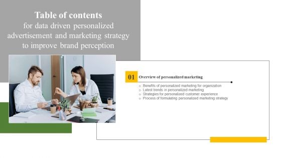 Table Of Contents Data Driven Personalized Advertisement Marketing Strategy Improve Brand Perception Rules PDF