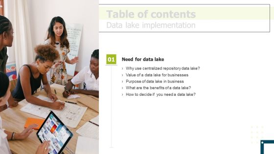 Table Of Contents Data Lake Implementation Ppt PowerPoint Presentation Gallery Format PDF