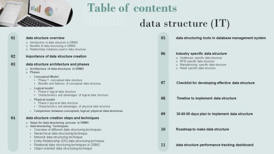 Table Of Contents Data Structure Portrait PDF