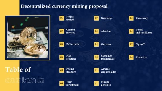 Table Of Contents Decentralized Currency Mining Proposal Guidelines PDF