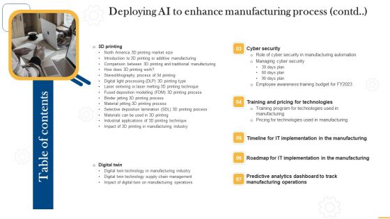 Table Of Contents Deploying AI To Enhance Manufacturing Process Graphics PDF