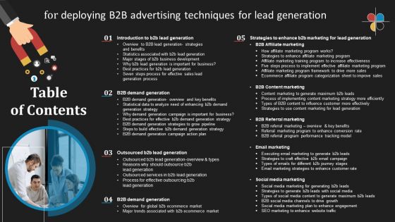 Table Of Contents Deploying B2B Advertising Techniques For Lead Generation Sample PDF