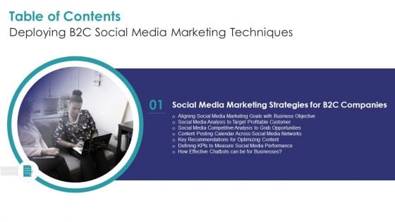 Table Of Contents Deploying B2C Social Media Marketing Techniques Slide Formats PDF