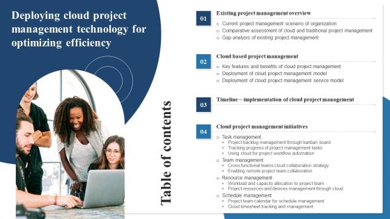 Table Of Contents Deploying Cloud Project Management Technology For Optimizing Efficiency Template PDF