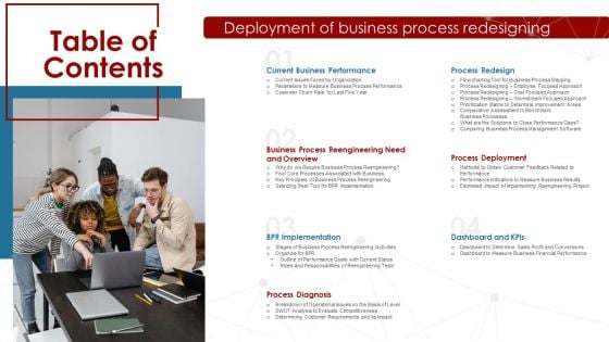 Table Of Contents Deployment Of Business Process Redesigning Information PDF