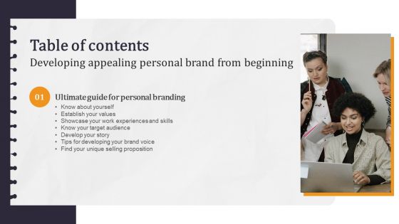 Table Of Contents Developing Appealing Personal Brand From Beginning Themes PDF