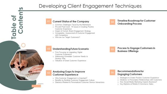 Table Of Contents Developing Client Engagement Techniques Portrait PDF