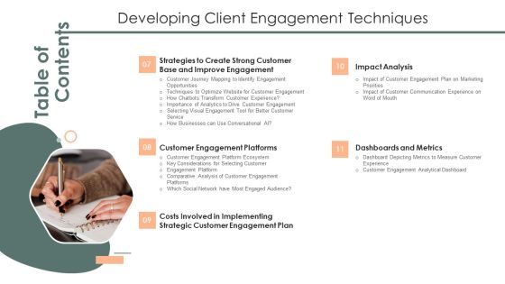 Table Of Contents Developing Client Engagement Techniques Portrait PDF Slide02